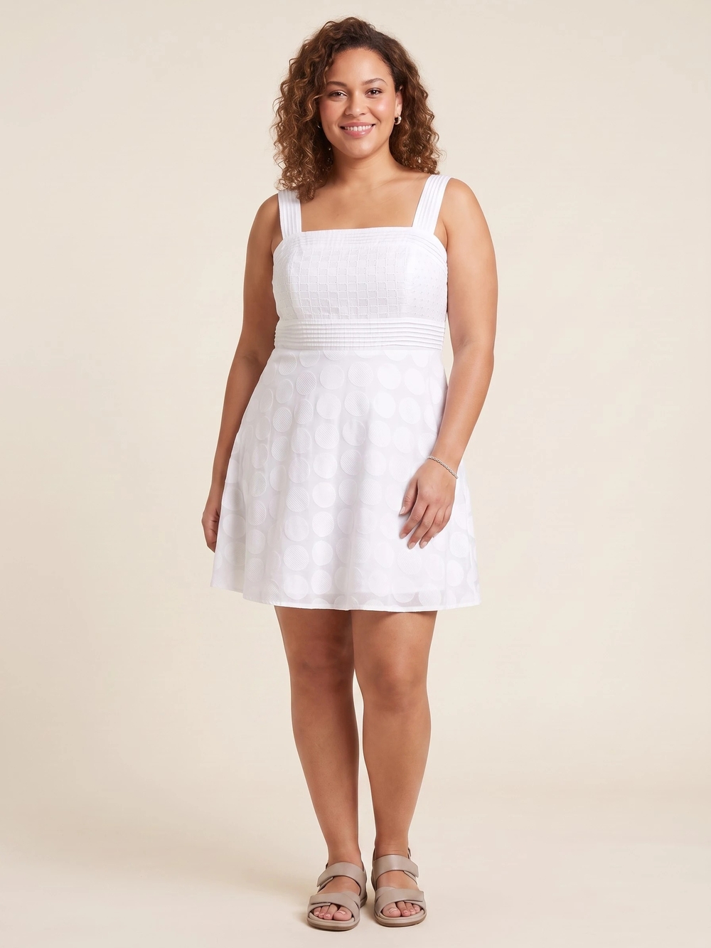 Dressbarn White Eyelet Geometric Fit & Flare Mini Sun Dress Womens Size 14
